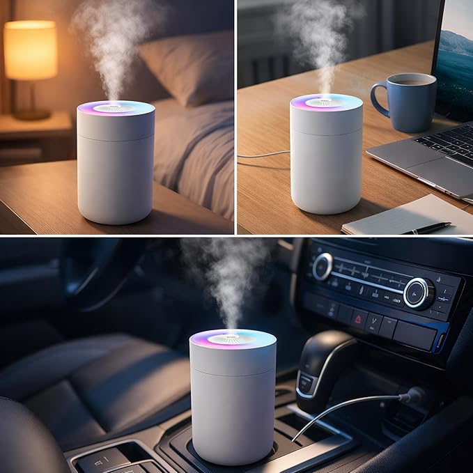 230ML Humidifier for Bedroom, Air Humidifier for Home, Plant Humidifiers Indoor Small with LED Colorful Gradient Light, USB Powered for Desk, Car, Travel, Hotel Room (White)