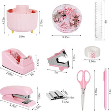 Desk Organizers and Accessories Set with 360-Degree Rotating Pen Holder, Tape Dispenser, Stapler, Staple Remover, 1000 Staples, Tape, Clips Set, Ruler, Scissor, Pen