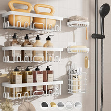 Veken 6-Pack Rustproof&Waterproof Shower Caddy, Adhesive Shelves Rack with Soap Holder, Large Bathroom & Washroom Organizer, No Drilling Wall-Mounted Kitchen&Home Decor,Ideal for Bathtub Storage,White
