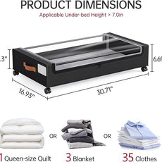 Yecaye 60L Under Bed Storage with Wheels, 2 Pack Under Bed Storage Containers, Underbed Shoe Storage with Clear Window & Label, Rolling Under Bed Metal Drawer for Clothes, Shoes, Books, Black