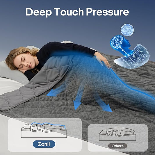 ZonLi Weighted Blanket for Adults (60"x80", 15lbs), Heavy Throw Blanket, Breathable Cooling Weighted Blanket, Soft Thick Blankey for All Season, Premium Glass Beads, Washable,Grey