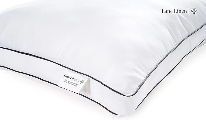 LANE LINEN Bed Pillows Queen Size Set of 2 - Medium Soft Support Gusseted Queen Pillows, Down Alternative Sleeping Pillow for Side Sleepers, Machine Washable, Comfortable for Restful Sleep - White