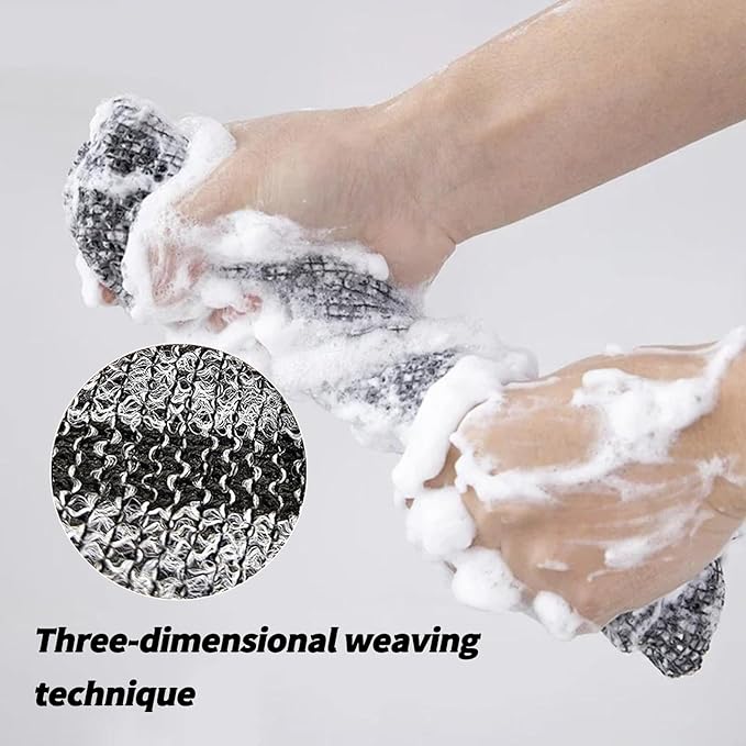 Blissal Exfoliating Shower Towel 47", Premium Scrub Wash Cloth for Body Face, Blissal Shower Towel for Smooth Skin, 2-in-1 Exfoliating Washcloth-Body Scrubber with 2 Sides for All Skin Types (Black)