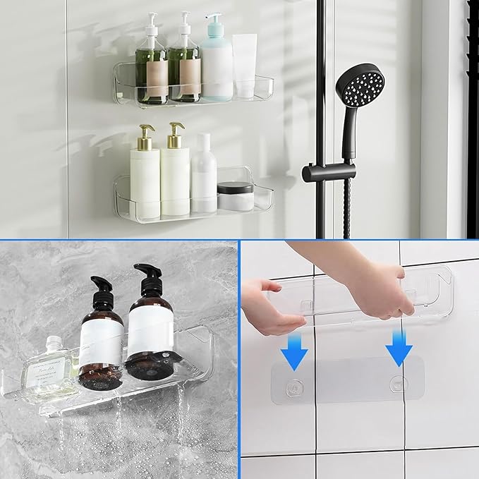 Diesisa Acrylic Wall Mounted Shower Caddy, Clear, Large Size 12.8L x 4" W x 3.3" H, Acrylic Shelf, No Drilling Walls Adhesive Shelf, Bathroom Shelves with Self Adhesive Tape for Bathroom, Kitchen