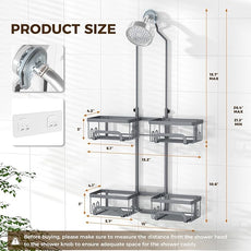 REINHARDT Adjustable Shower Caddy Hanging Split Shower Caddy for Handheld Showerheads, Rustproof Shower Organizer with Hooks for Razors Over the Head Caddy with Soap Holder Bathroom Accessories, Grey