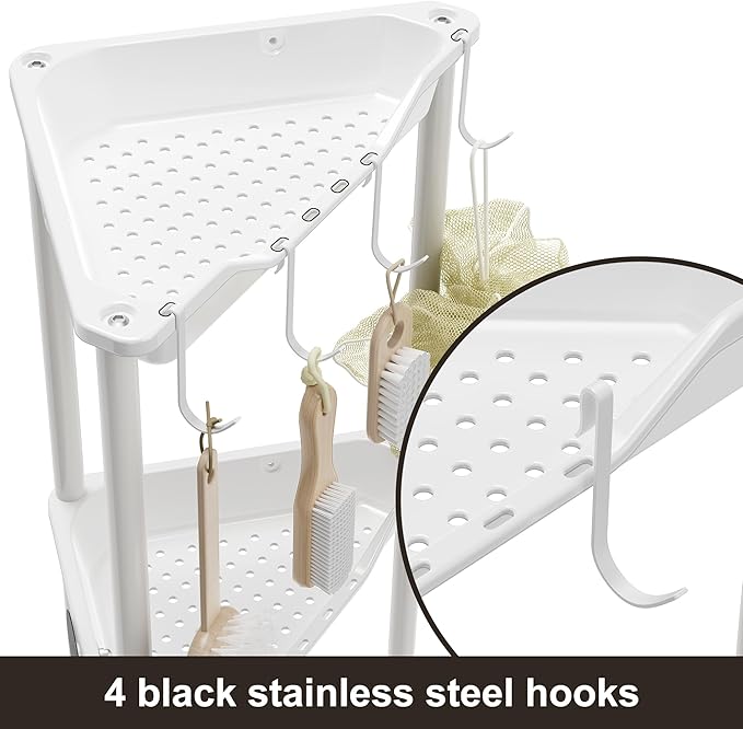 Orimade Rustproof 4 Tier Floor Standing Corner Shower Caddy Organizer, Plastic Metal Splicing Floor Corner Shelf Rack Stands for Bathroom, White