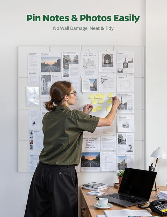 Large Bulletin Board 48" x 36", 12 Pack White Cork Boards for Walls, Self-Adhesive Felt Pushpins Wall Tiles, Display for Messages, DIY Notice, Photo Decorations, Classroom, School, Office, Bedroom