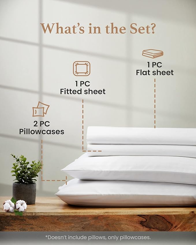 Good Sleep Bedding 100% Egyptian Cotton Sheets Queen Size - 4 Pc Queen Sheet Set, Sateen Weave, Bed Sheets, 16" Deep Pocket Sheets - White GoodSleepBedding