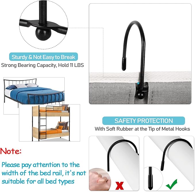 Loghot Bedside Caddy/Bedside Storage Bag Hanging Organizer for Bunk and Hospital Beds,Dorm Rooms Bed Rails,Can be Placed Glasses,Books,Mobile Phones,Keys (2pc Grey)