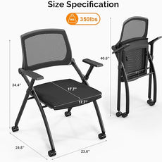 VINGLI 1 Pack Stackable Conference Room Chairs with Wheels, Folding Office Chair with Rebound Back, Padded Seat for Training Room, Guest, Reception, Event, Capacity 350lbs, Black
