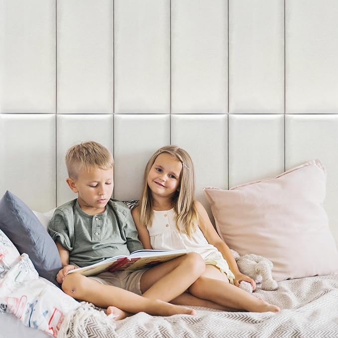 Art3d Peel and Stick Headboard for Full in Velvet Stone, Pack of 6 Panels Sized 9.84" x 23.62", Soundproof Wall Panels 3D, Upholstered Wall Panel