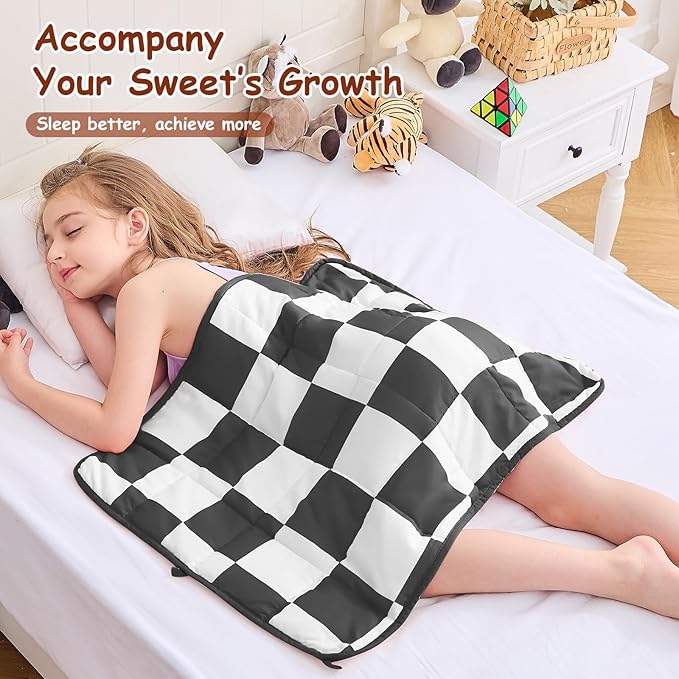 yescool Black Checkered Weighted Lap Pad 2 Pounds Cooling Weighted Lap Blanket, Plaid Small Weighted Blanket, Weighted Throw Blankets Gift for Travel Indoor Outdoor, 20"x30"