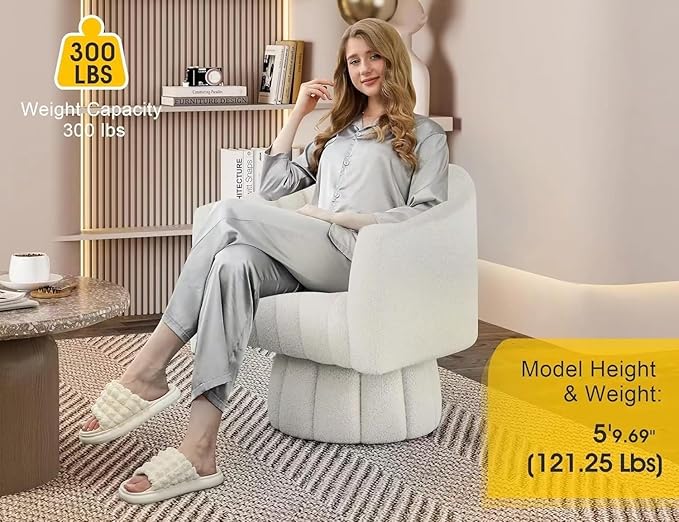 360 Degree Sherpa Swivel Cuddle Barrel Accent Sofa Chairs, Round Teddy Armchairs with Wide Upholstered, Furry Boucle Reading Chair for Living Room, Bedroom, Office, Waiting Rooms (White)