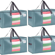 VENO 4 Pack Moving Bags, Christmas Storage Bins, Moving Boxes Alternative, Comforter and Blanket Storage Bags, College Dorm Packing Supplies, Foldable Heavy-Duty Tote (Shiny Light Blue, 4 Pack)