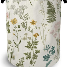 Wildflowers Herb Laundry Basket,Plants Botanical Oxford Cloth Laundry Hamper with Handle Foldable Portable Clothes Storage Basket for Bathroom Bedroom Dorm Room 16