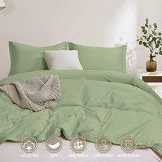 100-Percent Cotton Duvet Cover Set, Hidden Zipper Closure, Ultra Soft, Easy Care and Durable, Simple Bedding Style, Queen, Pastel Green (Comforter Not Included)