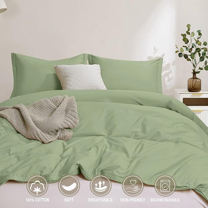 100-Percent Cotton Duvet Cover Set, Hidden Zipper Closure, Ultra Soft, Easy Care and Durable, Simple Bedding Style, Twin, Pastel Green (Comforter Not Included)