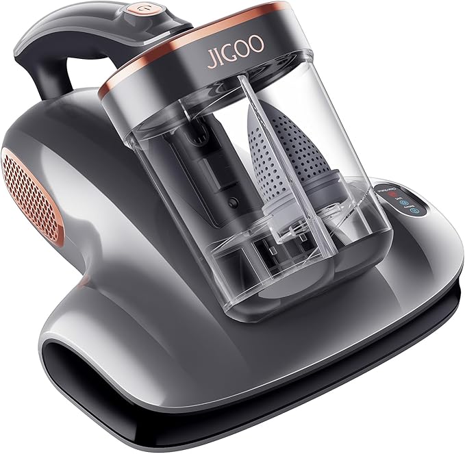 JIGOO Cordless Mattress Vacuum Cleaner with UV-C Light, Bed Vacuum Cleaner with Dust Sensor, Ultrasonic and High Heating, Deep Cleaning Bed Vacuum for Sofa Bed Fabric Surface (S100 Cordless)