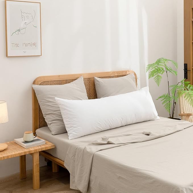 BESTOUCH 100% Washed Cotton Pillowcase for Hair and Skin Linen Feel Soft Comfortable Breathable 2 Set Pillow Case with Envelope Closure Solid Linen Grey Euro 26x26 Inches