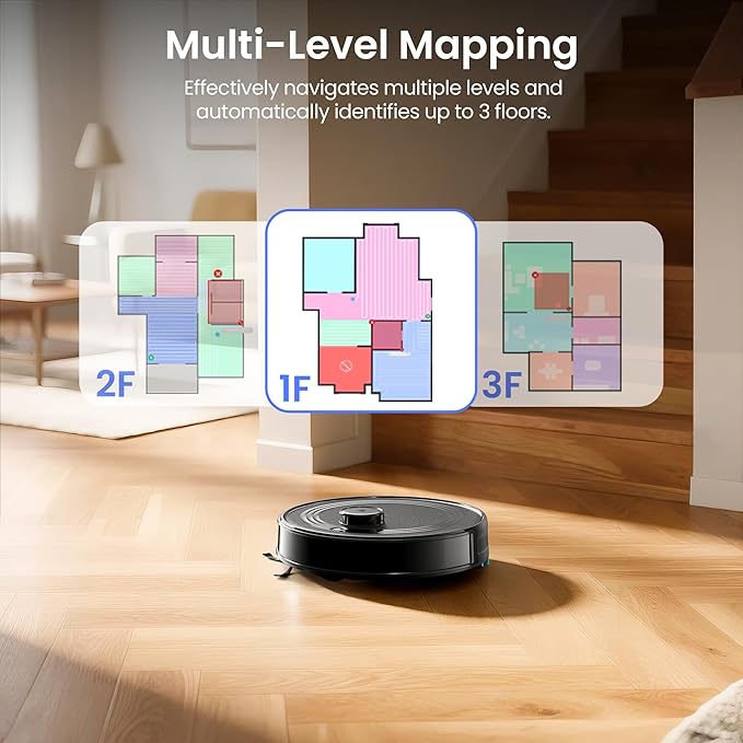 Lefant LiDAR Robot Vacuum and Mop Combo,75-Days Self-Emptying,6000Pa Powerful Scution,Multi-Floor Mapping, No-Go Zones,140 Min Runtime,2.4G/5G WiFi/Alexa/APP/iWatch,M2 Plus Black