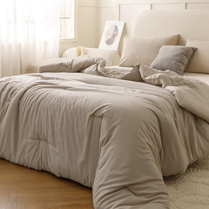 ROSGONIA Oversized King Comforter Oatmeal, 3pcs(1 Boho Comforter & 2 Pillowcases), Lightweight Oversized King Size Comforter Sets All Season Bedding