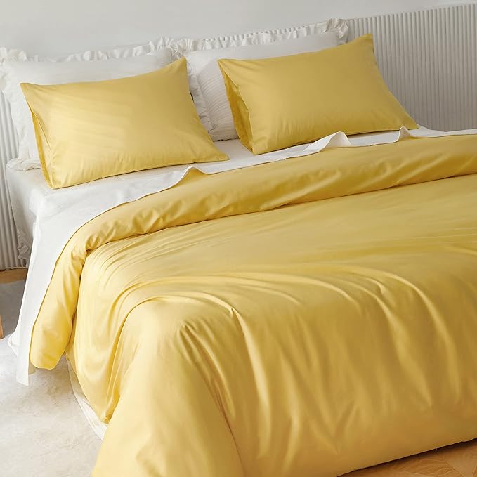 HeimenAogo High TC Egyptian Cotton Duvet Cover Set King Sateen Weave, Silky Soft and Breathable Bedding Set with Zipper Closure, Extra-Long Staple Cotton Bed Linen Aurora Yellow 3Pcs, 104"×90"