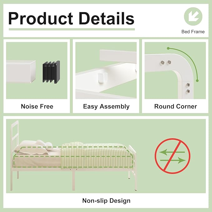 14 Inch White Twin XL Bed Frames with Headboard and Footboard, Heavy Duty Bed Frame Twin XL with Underneath Storage, No Box Spring Needed, Easy Assembly