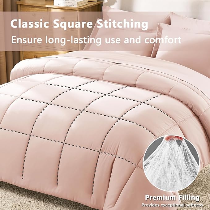 CozyLux King Size Comforter Set Blush Pink - 7 Pieces Bed in a Bag King, Okeo-Tex Certifited Bedding Set, All Season Soft Bed Set with Down Alternative Comforter, Sheets, Pillowcases & Pillow Shams