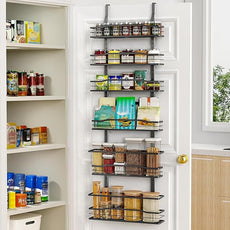 Moforoco 6-Tier Over The Door Pantry Organizer, Pantry Organization and Storage, Black Hanging Basket Cabinet Door Wall Spice Rack Shelves, Home & Kitchen Laundry Room Bathroom Essentials accessories
