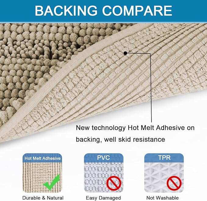 H.VERSAILTEX Bath Mats for Bathroom Non Slip Thick Chenille Striped Bath Rug Absorbent Fluffy Soft Shaggy Rugs Washable Dry Fast Plush Mats for Indoor, Bath Room, Tub - 20" x 32", Fog