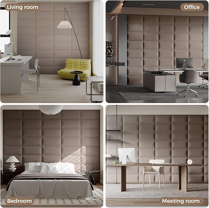 12-Piece King Size Upholstered Headboard in Khaki Linen, Wall Mounted Fabric Headboard & Panels Set, Large Scale for Master Bedroom Wall Decor