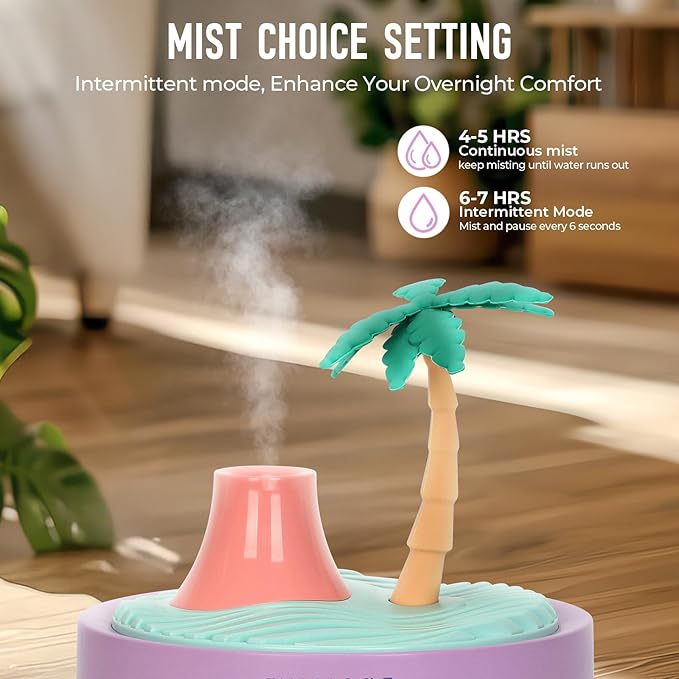 Cute Mini Humidifier, 320ml Coconut Tree Desktop Humidifiers for Bedroom, Portable Small Cool Mist Humidification for Home, Baby Nursery, Office & Indoor Plants, USB Powered