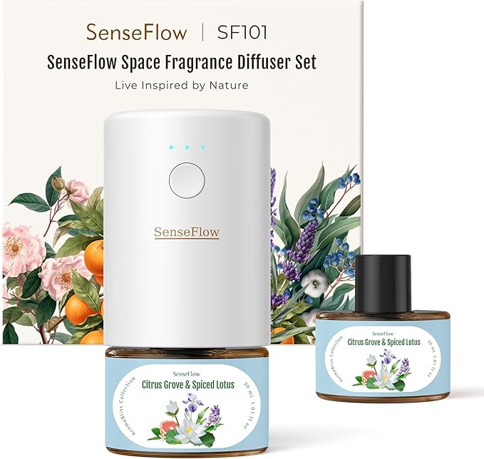 SF101 Pro Waterless Plug-In Air Freshener, 100% Plant-Based Ultrasonic Diffuser, Adjustable 120-Day Scent Air Mist, Covers 100㎡ for Home, Hotel-Citrus Grove & Spiced Lotus