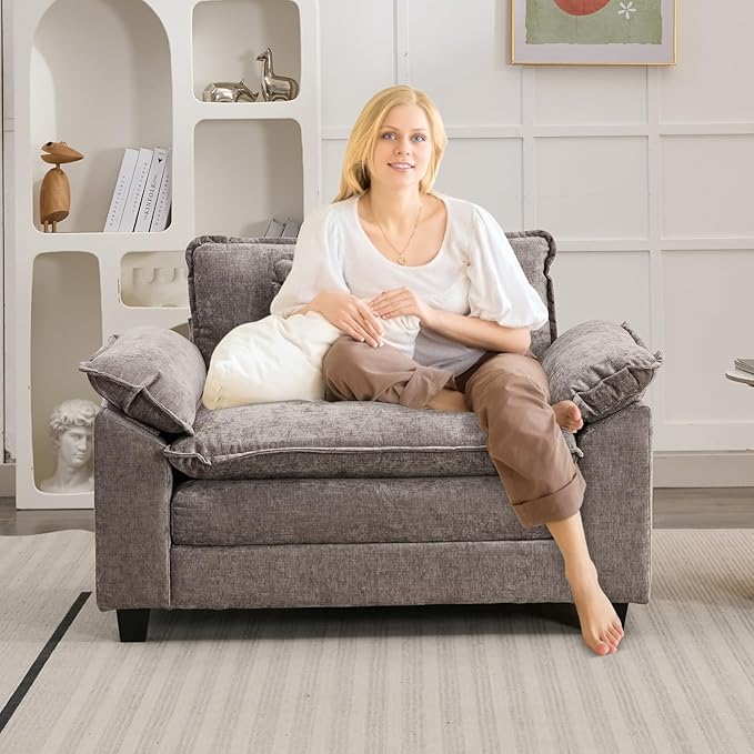 Modular Sectional Sofa, Comfy Cloud Couch Sectional Sofa, Chenille Sofa Sleeper Deep Seat Sofa with Throw Pillows for Living Room (Light Gray, 53"- Single Seat)