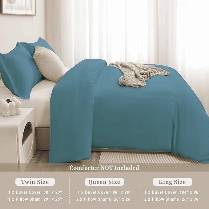 100-Percent Cotton Duvet Cover Set, Hidden Zipper Closure, Ultra Soft, Easy Care and Durable, Simple Bedding Style, Queen/Full, Solid Teal Blue (Comforter Not Included)
