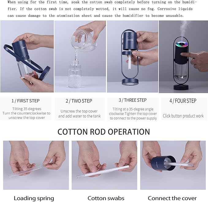 Portable Mini Humidifier-200ml Small Cool Mist Humidifier with Night Light, USB Personal Desktop Humidifier for Baby Bedroom Travel Office Home,2 Mist Modes,Whisper-Quiet Operation