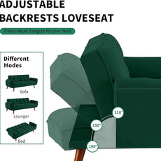 Solid Wood Feet Futon Couch Tufted Convertible Sleeper Sofa Bed Solid Wood Legs Adjustable Backrest Living Room Hemp Sponge S-Shaped Spring Eucalyptus Frame (Green)