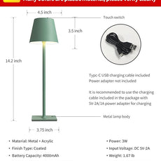 KDG 2 Pack Cordless Table Lamp,Portable LED Desk Lamp, 4000mAh Battery Operated, 3 Color Stepless Dimming Up, for Restaurant/Bedroom/Bars/Outdoor Party/Camping/Coffee Shop Night Light(Green)