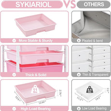 Rolling Cart with Drawers,Storage Cart with 8 Drawers and Wooden Tabletop,Utility Cart for Living Room,Classroom, Bedroom,Bathroom,Dorm,Office,Rose Pink