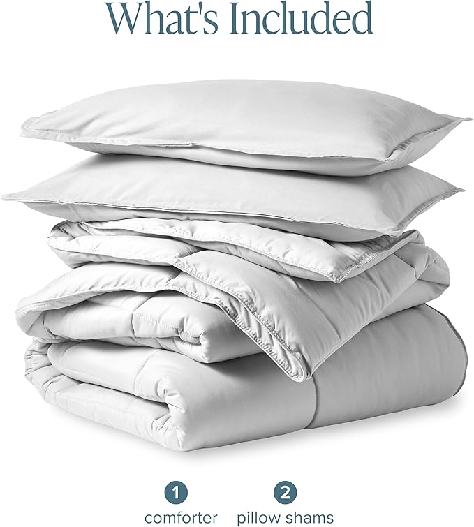 Bare Home Comforter Set - Queen Size - Ultra-Soft - Goose Down Alternative - Premium 1800 Series - All Season Warmth (Queen, Cloud Grey)