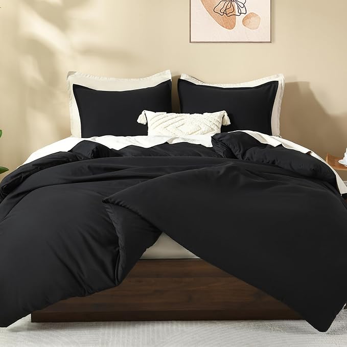 Litanika Comforter Set, Lightweight Solid Bedding Comforter Set, Fluffy Down Alternative Bed Set, Black, Super King Plus