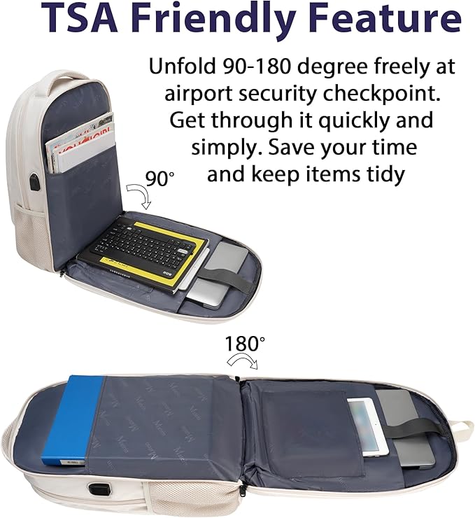 MATEIN Laptop Backpack Women Large Capacity, Travel Backpack TSA Approved with Luggage Strap & USB Port, Water Resistant Teacher College Bookbag Fits 17 Inch Computer, Stylish Beige Work Daypack