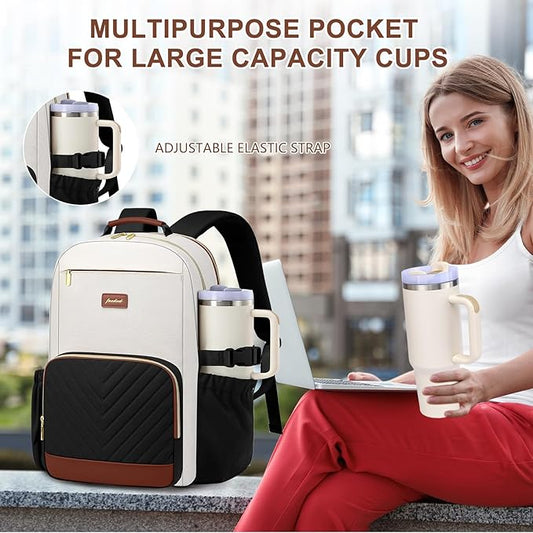 Laptop Backpack for Women Bookbag: 17 inch Work School Backpacks with Pouch Pocket for Large Capacity Cup & USB Charger College Book Bag Travel Business Nurse Teacher Bookbags Anti-theft Back Pack