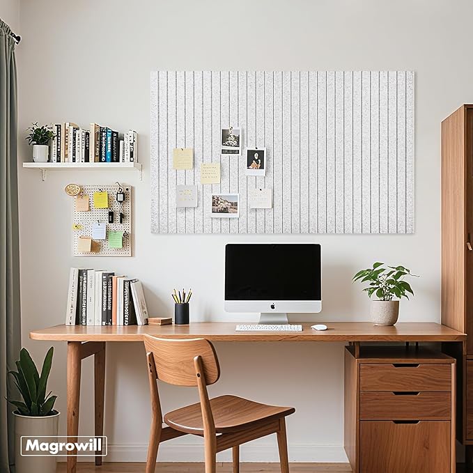 Cork Board Tiles for Wall with Push Pins, 36" x 24" Slat Bulletin Board Sets, Self-Adhesive Pin Board | Magrowill 6 Packs Felt Panels for Office Home Classroom Dorm Interior Wall Decor