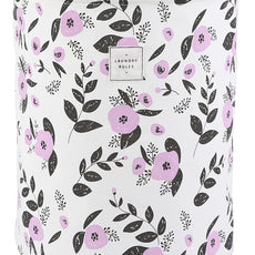 Large Foldable Laundry Basket Organizer Holder portable tall collapsible laundry hamper nusery Storage Basket Bin with Handles Canvas & Waterproof lining for Household Items (Floral Purple)