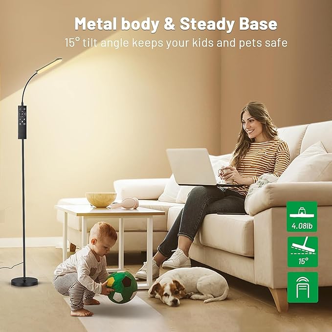 Dimmable LED Floor Lamp, Super Bright Reading Lamps Floor Standing lamp with Remote & Touch Control, Stepless Dimming & 2700K-6500K Color Temperature, for Living Room Bedroom Office, 2 Pack