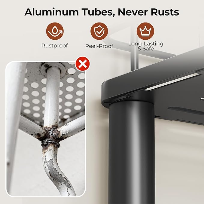 Orimade Rustproof 4 Tier Floor Standing Corner Shower Caddy Organizer with Toothbrush Holder, Large Spacing Floor Shower Shelf Rack Storage Stands with Hooks for Bathroom Kitchen, Black