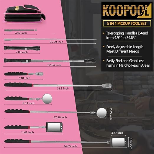 Telescoping Magnetic Pickup Tool Set, Inspection Mirror Telescoping, LED Flashlight, Cool Gadgets for Men, Stocking Stuffers, Gifts for Dad, Husband, Kids, Boyfriend, Magnet Stick