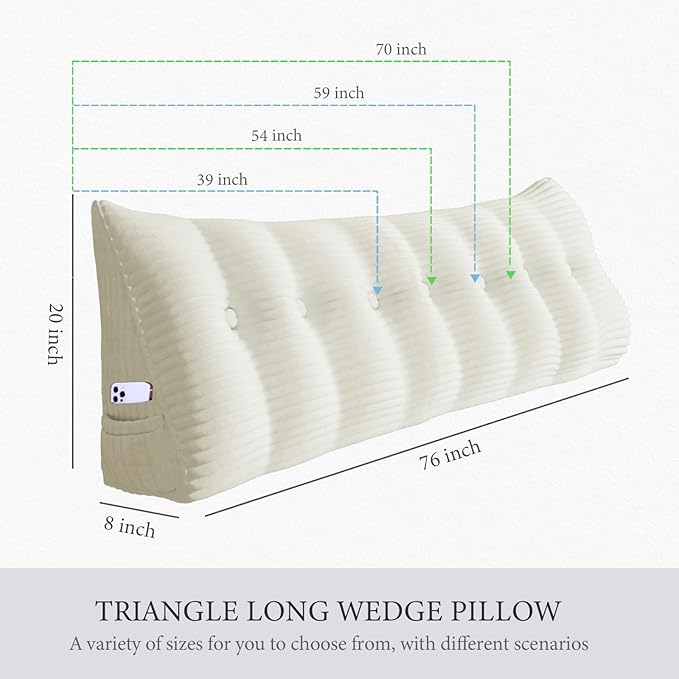 8 lbs Thickened Wedge Pillow Headboard Body Positioner Triangular Reading Pillow Bed Bolster Pillow for Sitting Up in Bed with Removable Cover, Backrest Corduroy Twin