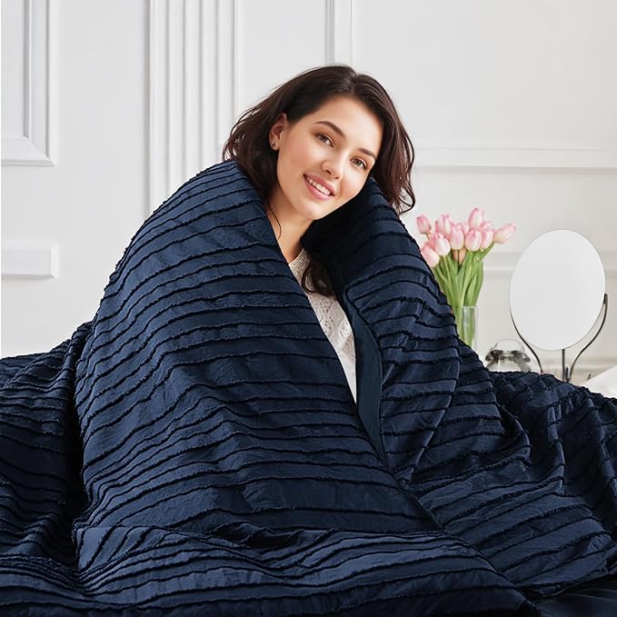 NEXHOME PRO Twin Duvet Cover, Navy 2 Pieces Boho Tufted Twin Size Duvet Cover Set, Soft and Lightweight Microfiber Comforter Cover Set for All Season (Navy Twin, 66 x 90)-No Comforter